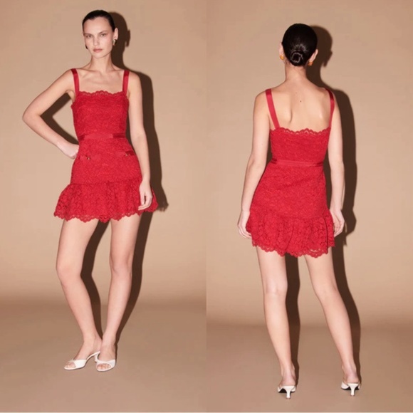 Saylor Verena Red Lace Mini Dress - Picture 3 of 9